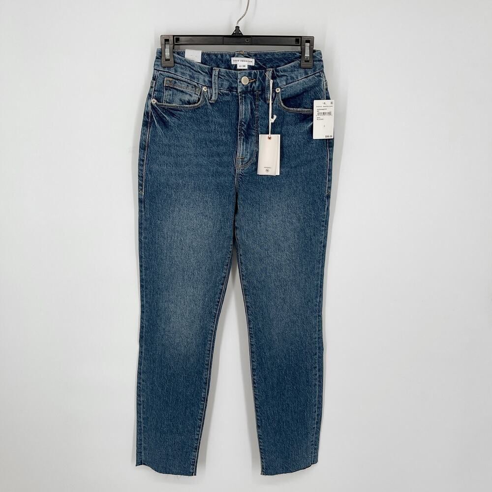 Good American Good Classic Raw Edge Ankle Jeans NEW Size 2 Stretch Women's Blue